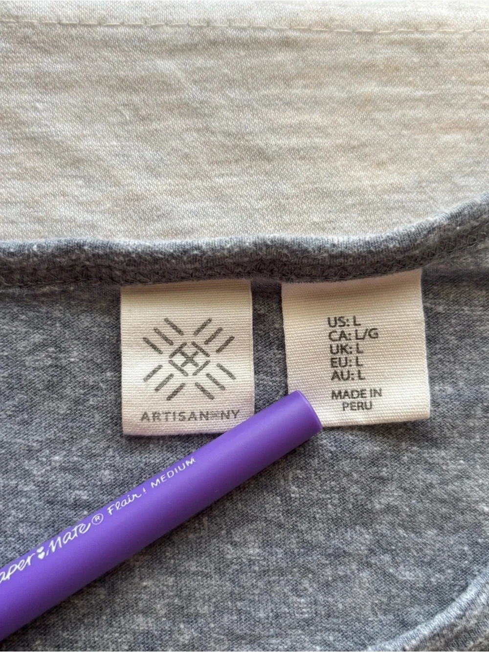 Artisan NY Heathered Blue Gray Scoop Neck Long Sleeve Tee Size L